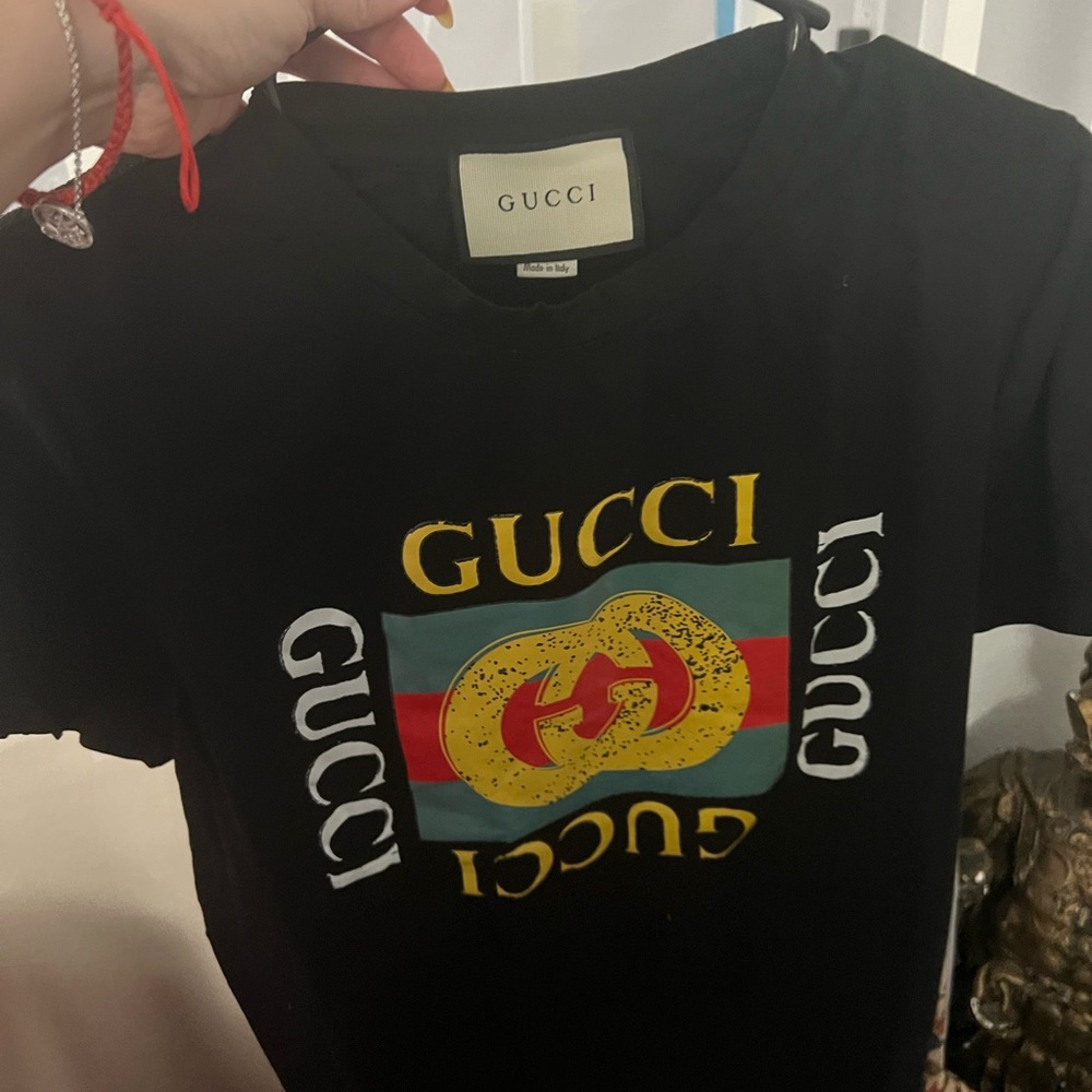 Gucci Black Tee with Multicolor Logo